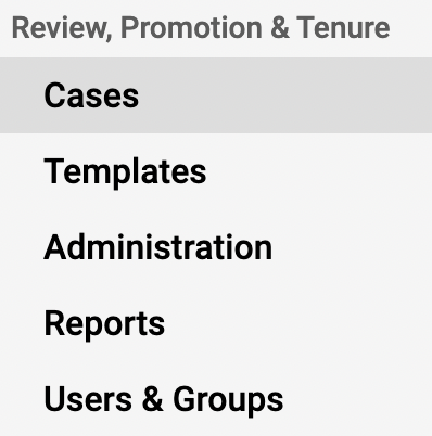Review, Promotion & Tenure section with Cases selected