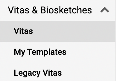 Vitas & Biosketches section with Vitas highlighted
