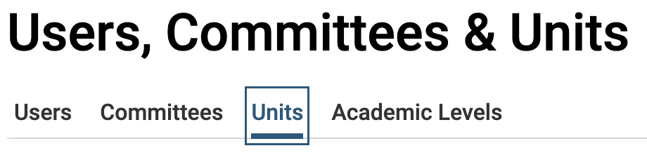 User, Committees & Units section with the Units tab selected