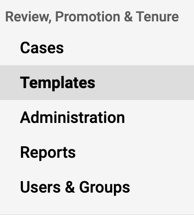 Review, Promotion & Tenure section with Templates selected