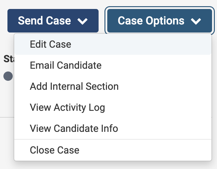 Case Options dropdown menu with Edit Case selected