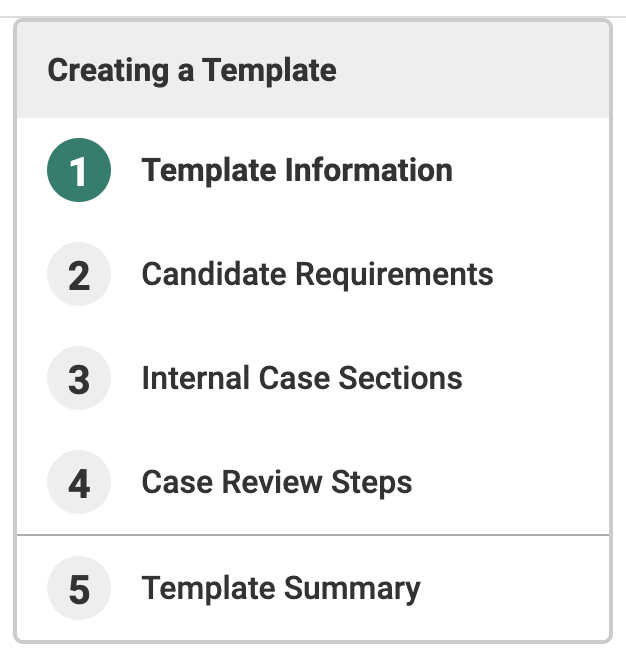 Creating a Template section with Template Information selected