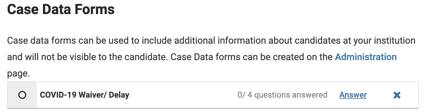 Case Data Forms section with Answer button selected