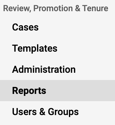 Review, Promotion & Tenure section with Reports selected
