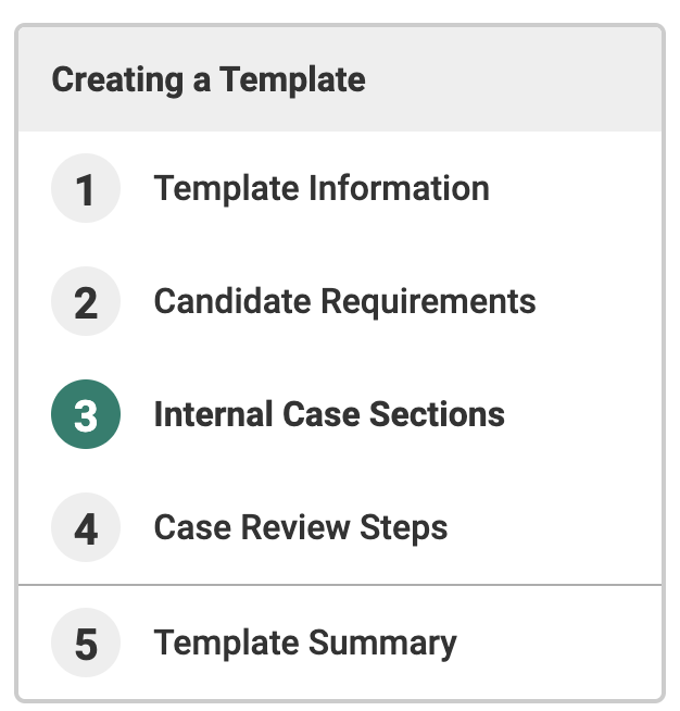 Creating a Template section with Internal Case Sections selected
