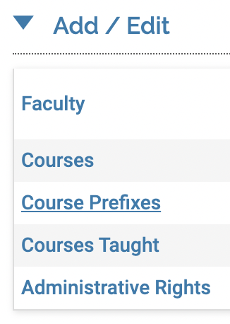 Add/Edit section with Course Prefixes selected