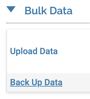 Bulk Data section with Back Up Data selected