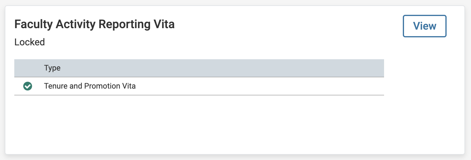 Faculty Activity Reporting Vita section with View button