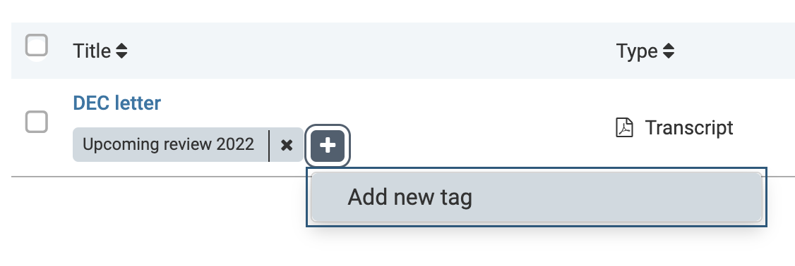 Add new tag selected under plus sign button adjacent to file