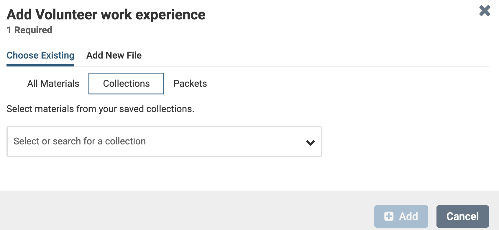 Collections tab selected with search dropdown available