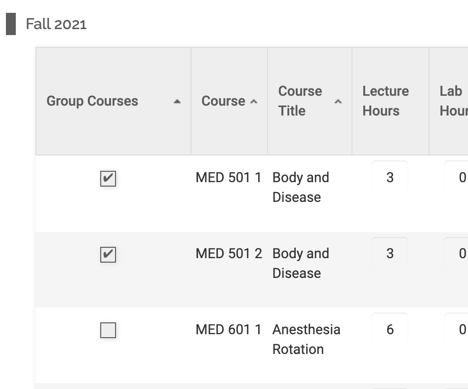 Group courses checkboxes selected