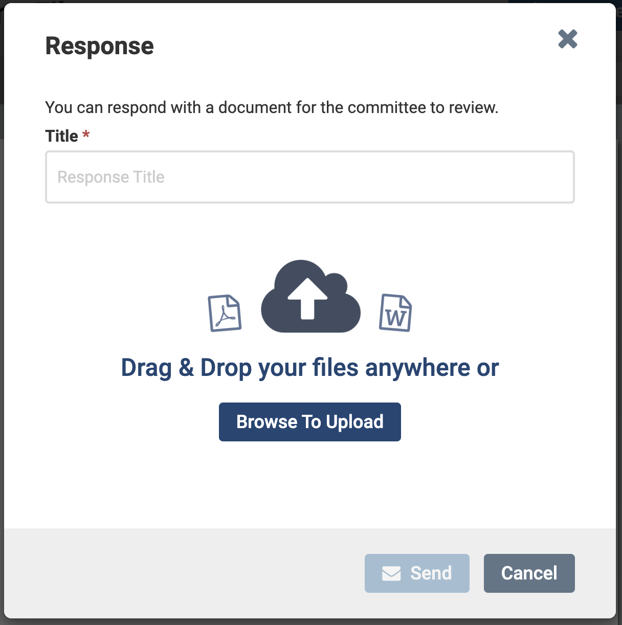 Response screen with Title box below