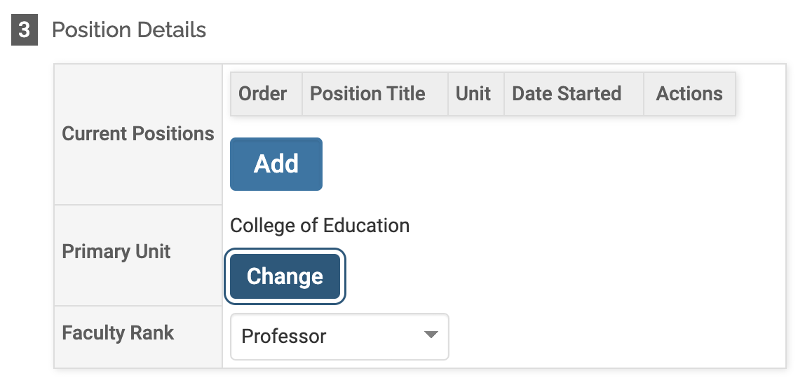Change button selected in the Primary Unit section