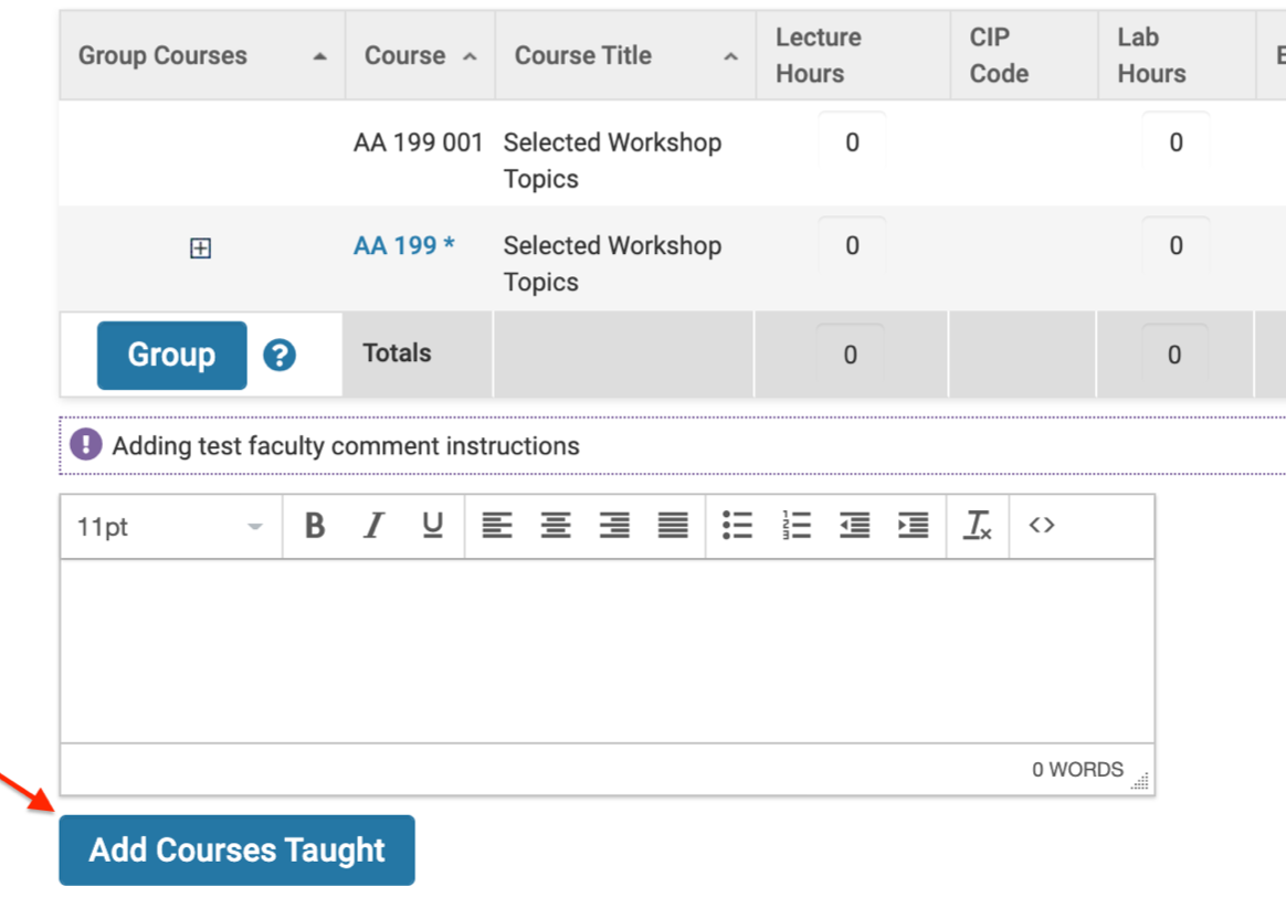 Add Courses Taught button