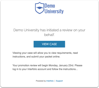 Demo University email with View Case button below