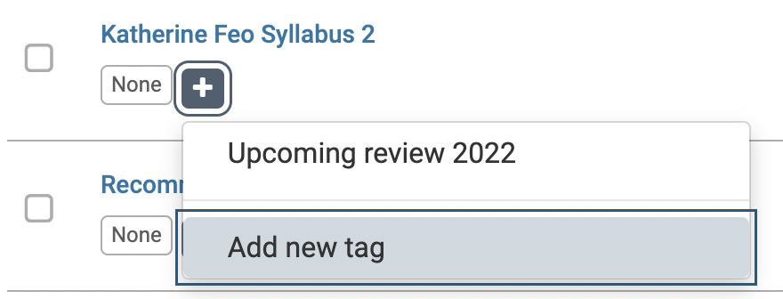 Add new tag from plus sign dropdown