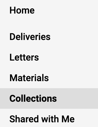 Collections selected from the navigation menu