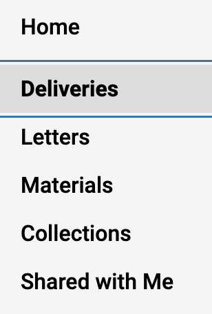 Deliveries selected on navigation menu