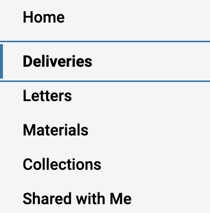 Deliveries selected on the navigation bar
