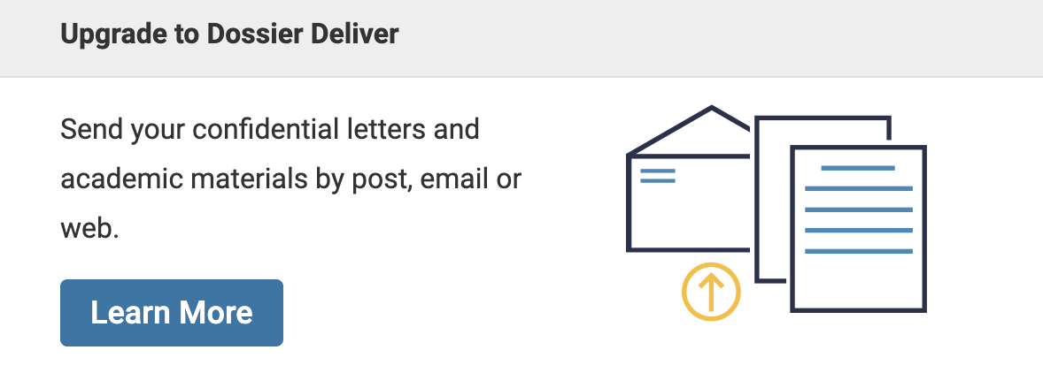 Upgrade to Dossier Deliver box with Learn More button at the bottom