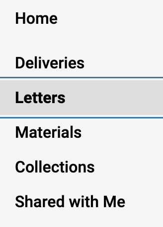 Letters selected on the navigation menu