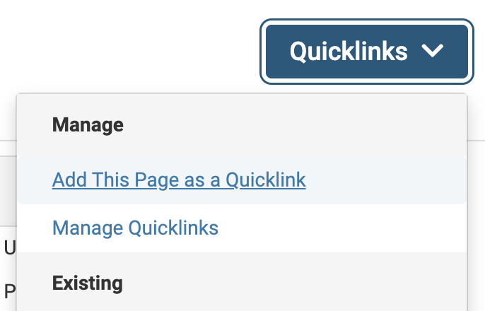 Quicklinks selected wtih Add This page as a quicklink selected from the dropdown
