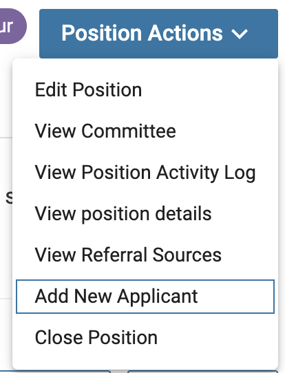Add New Applicant from the Position Actions dropdown