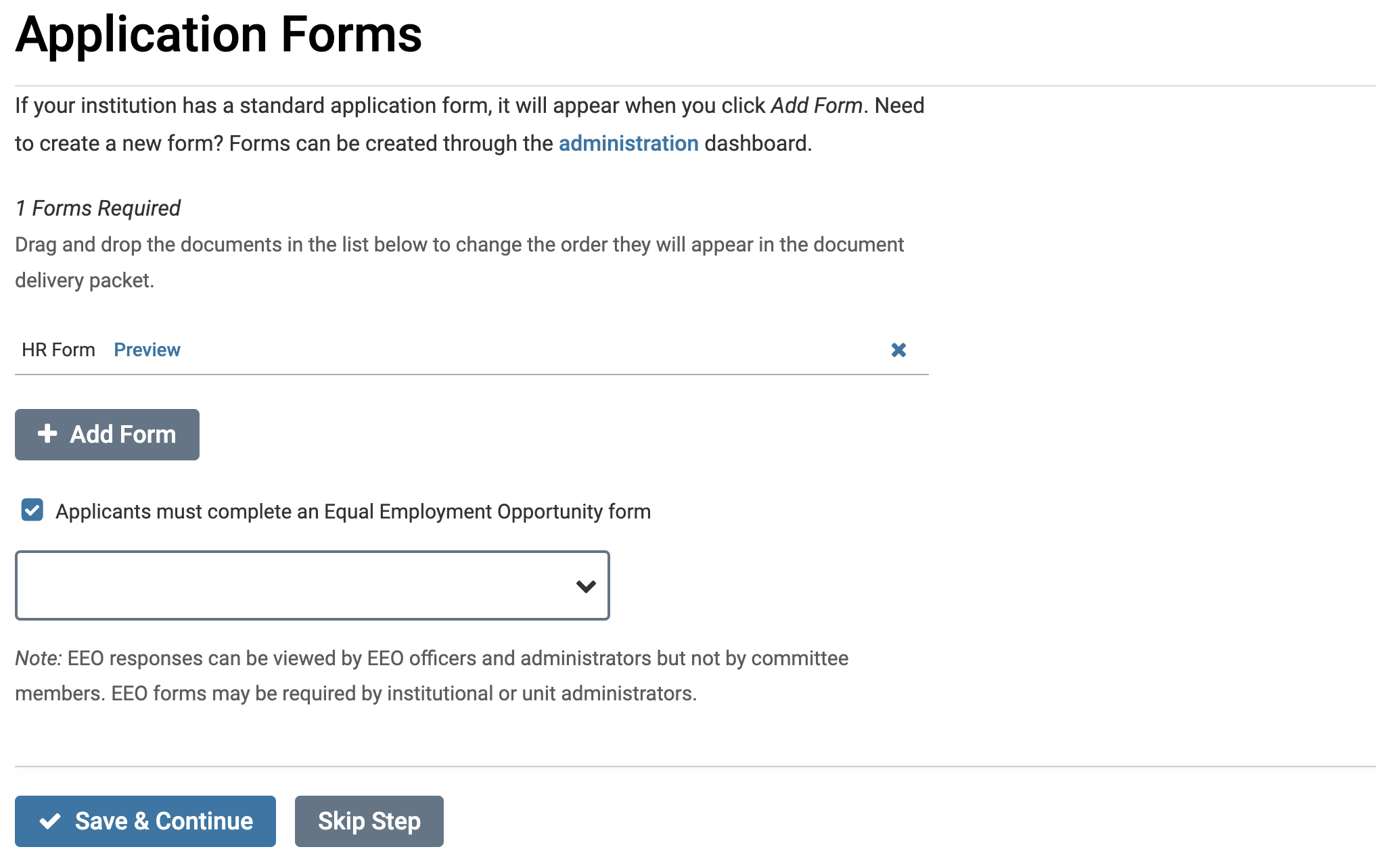 Application Forms selected on navigation menu