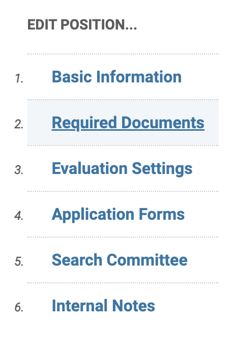 Required Documents selected under the Edit Position... section