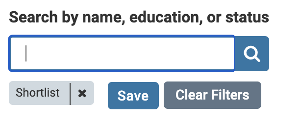 Search by name, education, or status section with field below selected and Save below that