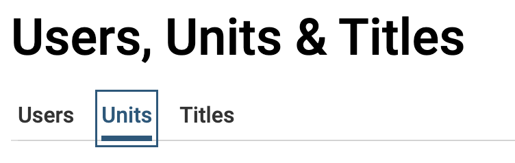 Users, Units & Titles section with Units selected below