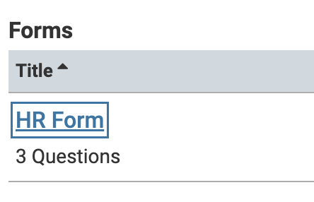 Form title selected under the title column under the Forms section