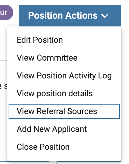 View Referral Sources selected from the Position Actions dropdown