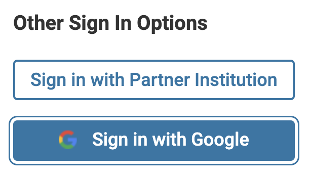 Other Sign In Options with Sign in with Google selected