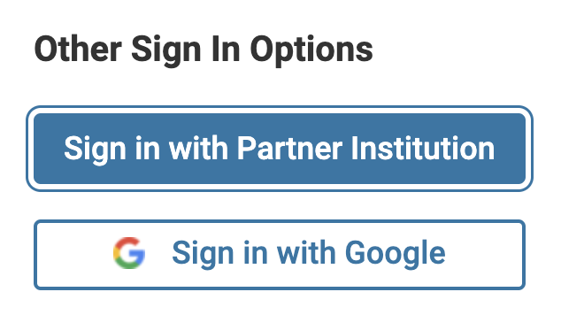 Other Sign In Options with Sign in with Partner Institution selected