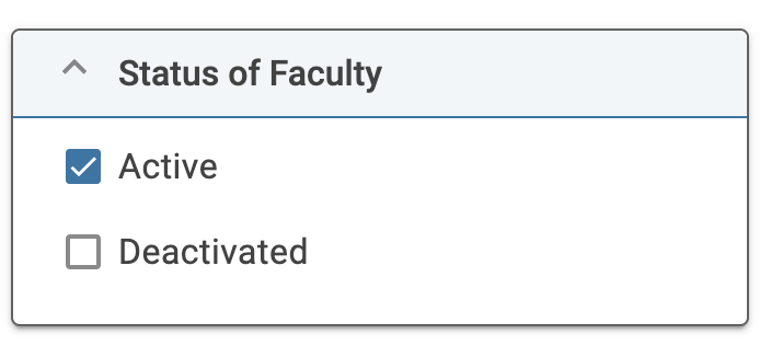 Status of Faculty section with the Active checkbox selected and the Deactivated checkbox unselected