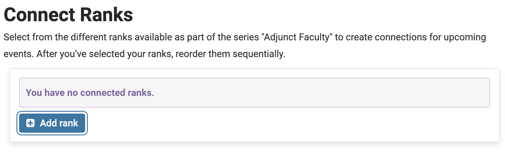 Adjunct Faculty section with Add Rank button selected below
