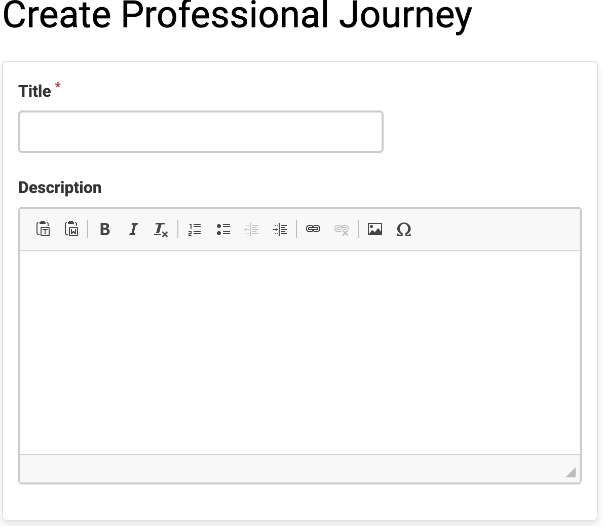 Create Professional Journey section with Title and Description field below