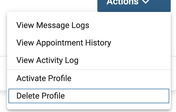 Delete Profile selected from the Actions dropdown