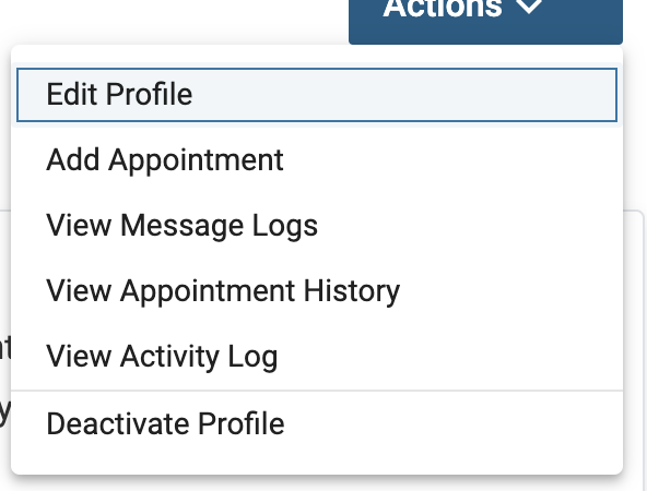 Edit Profile selected from the Actions dropdown