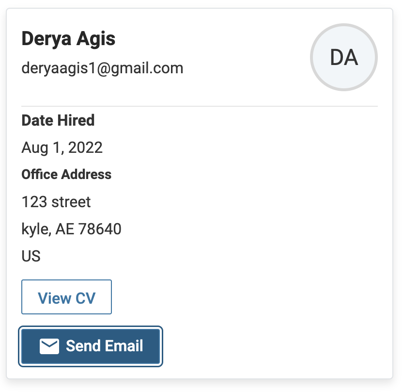 Send Email button selected below the faculty member's name and below View CV button