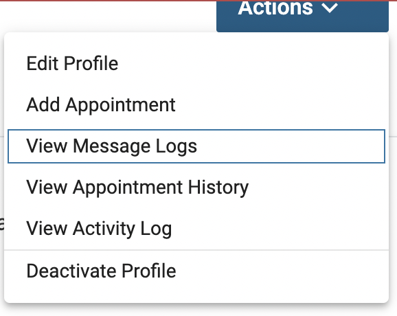 View Message Logs selected from the Actions dropdown