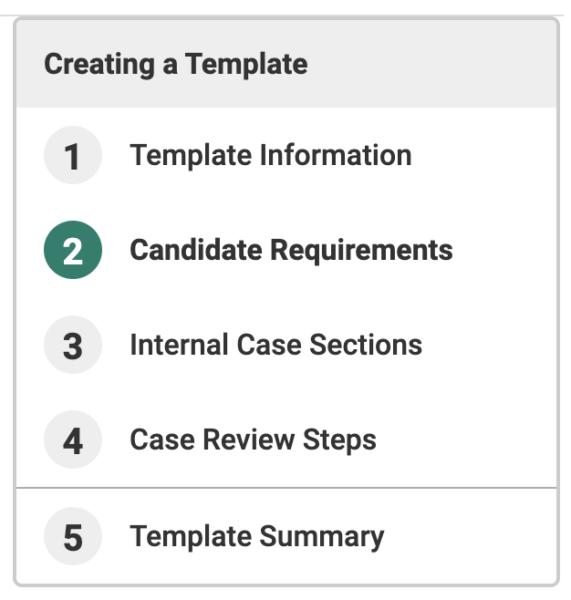 Creating a template section with candidate requirements selected