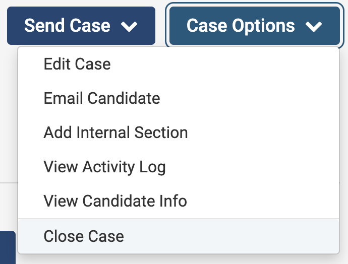 Close Case selected under the Case Options dropdown