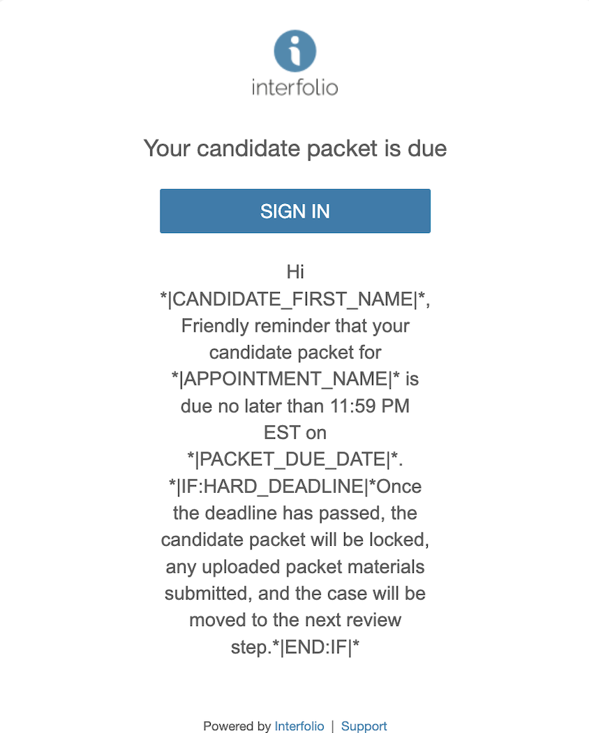Your Candidate Packet is due with Sign in button below