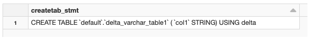 SHOW CREATE TABLE results shows string type on table1.