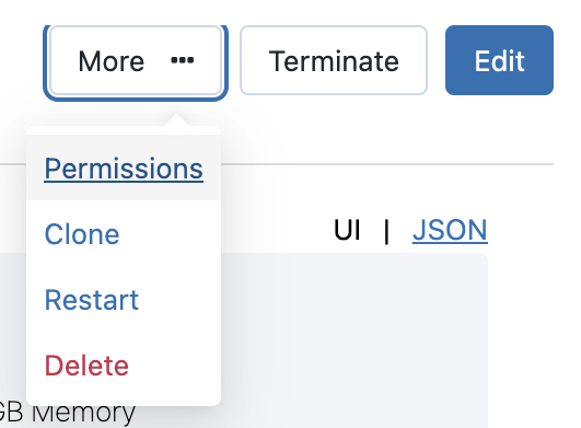 More button expanded with Permissions highlighted.