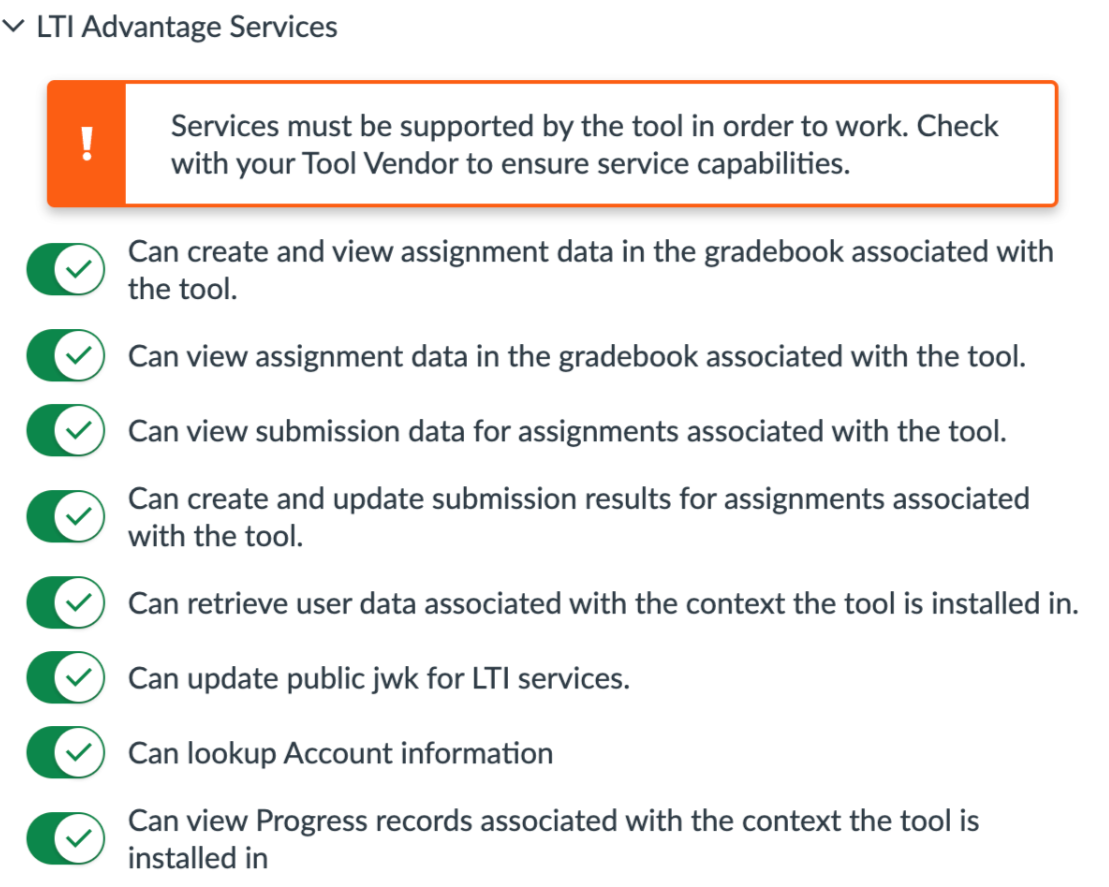LTI Advantage Services Toggles