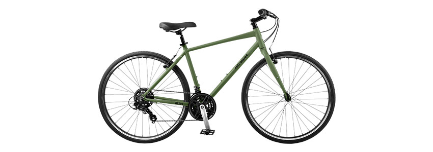 Green Retrospec Atlas Fitness Hybrid Bike on white background