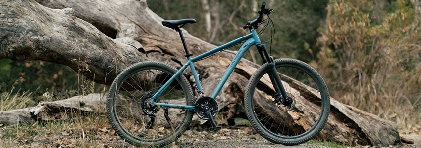 Blue Retrospec Ascent Mountain Bike in forest setting